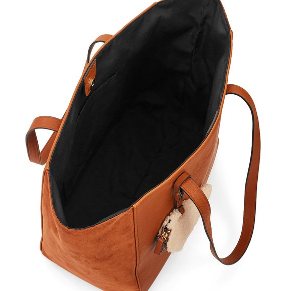 New Faux Suede and Leather Top-Handle Tote Bag - Picture 4 of 9